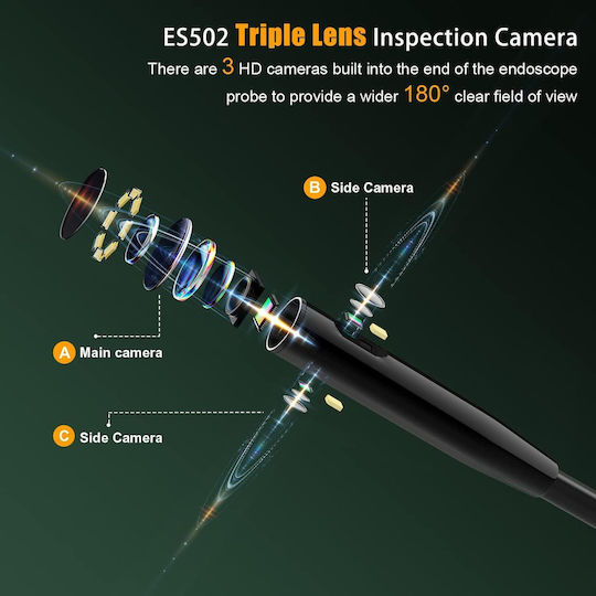 Camere endoscopice industriale pentru inspecție 3 Lentile 8 Mm Tub flexibil semi-detașabil 10 M 10 Lumini LED Rezistent la apă Ip68 Card de memorie de 32 Gb inclus
