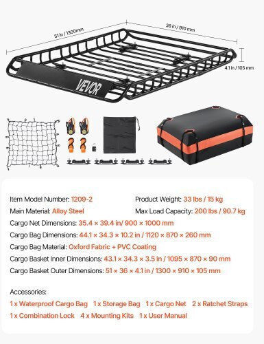 Vevor Steel Car Roof Rack 129.54x91.44cm