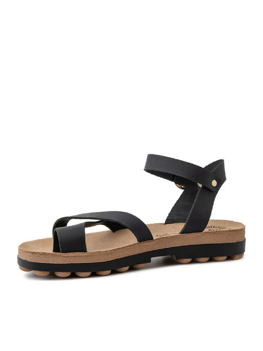 River Leather Women's Flat Sandals Anatomic in Black Color