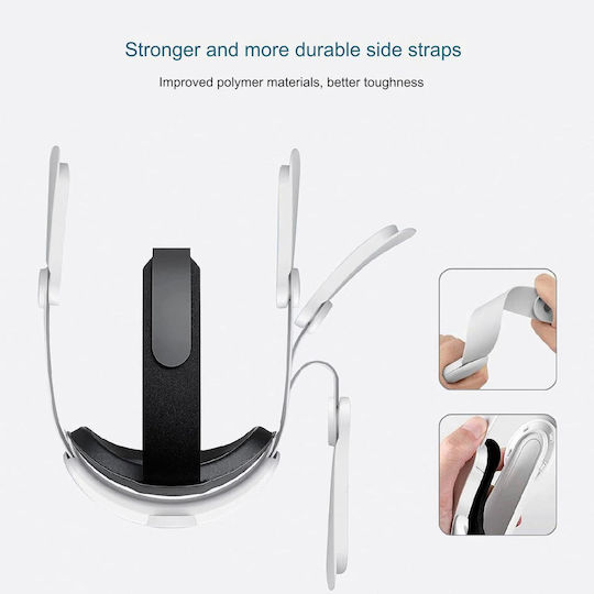 Head Strap Meta Quest 3 8000 Mah Battery Rgb Led Lights Adjustable Fast Charging Via Usb-c Plug Play White