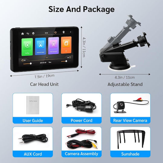 Ecran Tactil 7" Multimedia Pentru Tabloul De Bord Auto Cu Apple CarPlay Android Auto Bluetooth GPS