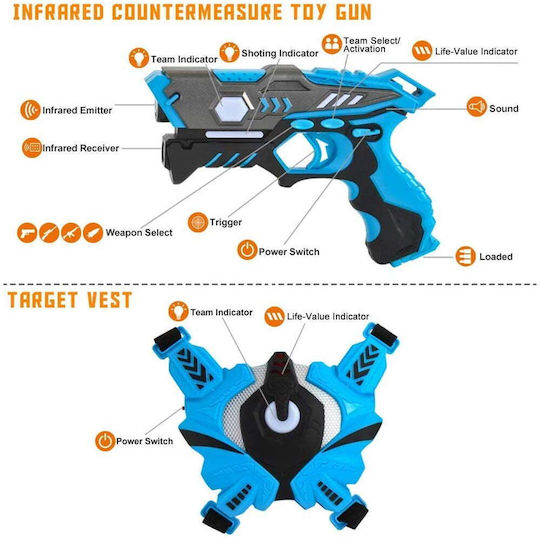 Infrared Laser Tag Set 4 Pistols 4 Vests Interactive Indoor Outdoor Use Vibration Function Sound Effects Led Light