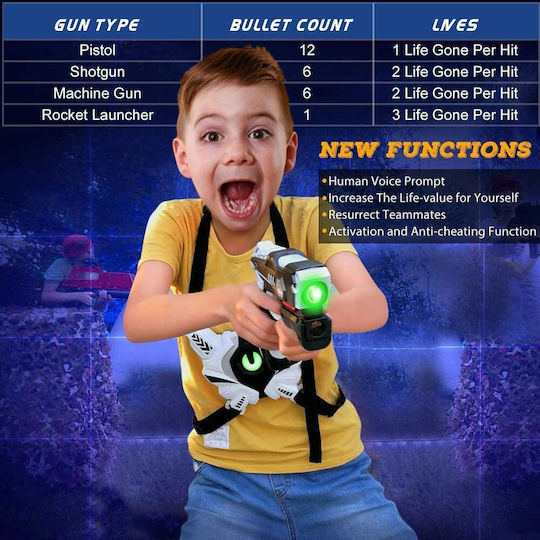 Infrared Laser Tag Set 4 Pistols 4 Vests Interactive Indoor Outdoor Use Vibration Function Sound Effects Led Light