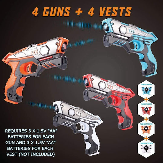 Infrared Laser Tag Set 4 Pistols 4 Vests Interactive Indoor Outdoor Use Vibration Function Sound Effects Led Light
