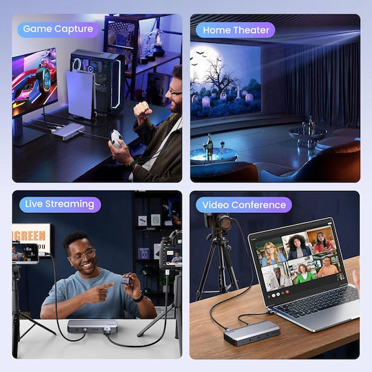 Placă De Captură Video 4k@60hz HDMI Video Grabber Ieșire Loop HDMI USB-C Ieșire HDR VRR 3 X Jack 3.5 Mm Plug And Play Compatibil PC MacBook Smartphone iPad Laptop Consolă Cameră