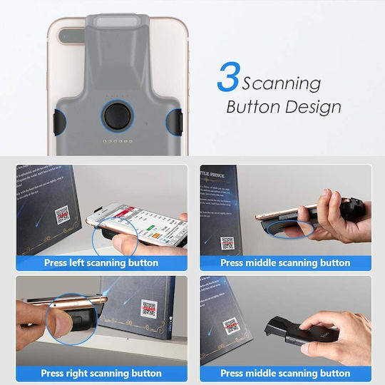 1D 2D QR Barcode Reader Portable Scanner Smartphone Built-In 1600 mAh Battery 3 Buttons Manual Continuous Scanning