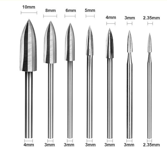 Set 7 Hss Router Bits 2.35-10mm Wood Engraving Carving Rotary Tools