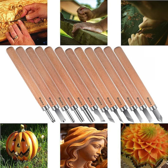 Set 12 Carving Chisels Wood Wax Plastic Sk2 Steel Blade Wooden Handle
