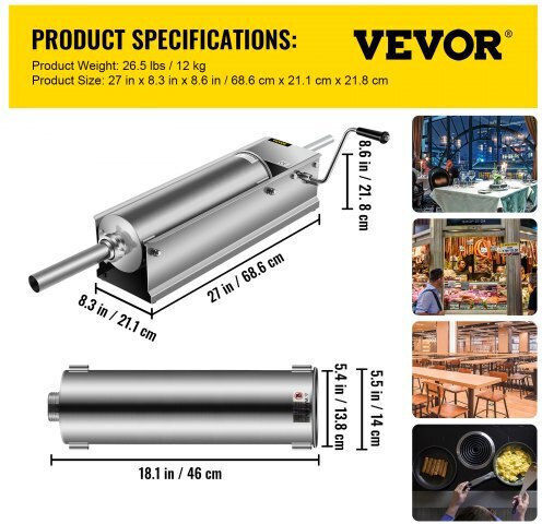 Vevor Sausage Filler Machine 7lt 69x15x22cm