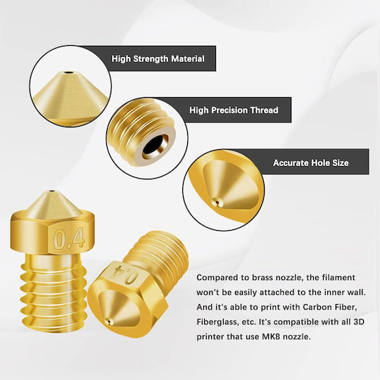 Set Duză Pentru Imprimante 3D 30 Bucăți 0.2 Mm 0.3 Mm 0.4 Mm 0.6 Mm 0.8 Mm 1.0 Mm Cupru Șurub M6 1.75 Mm Filament Curățare Tije V5 V6 Hotend