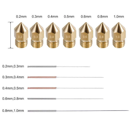 Set Duză Pentru Imprimante 3D 29 Piese 0.2mm 0.3mm 0.4mm 0.5mm 0.6mm 0.8mm 1.0mm M6 Filet 1.75mm 5 Accesorii De Curățare