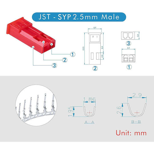 Set Conectori Jst-syp 2.54 Mm Plug 60 Părți Conectori Bărbat-femeie 2 Pinuri 1m Cablu Jst