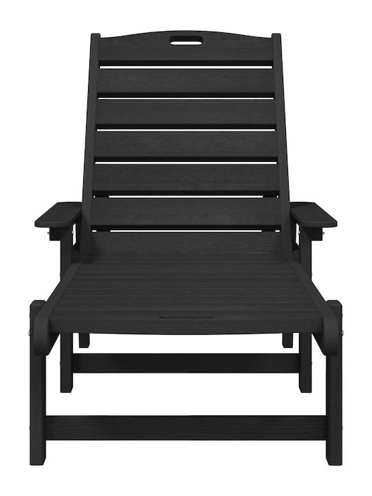 Deckchair Plastic Black with Table 2pcs 162x53x98.5cm.