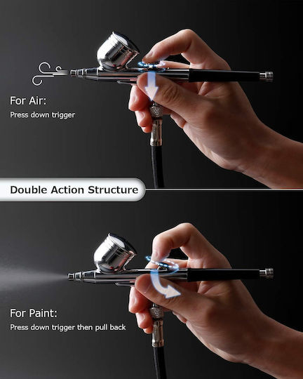 Mini Kit Compresor Aerograf Reîncărcabil 1000 Mah Aerograf Duza 0.3 Mm Presiune Reglabilă Pe 3 Niveluri Manichiură Pictură Corporală Tatuaj Semi-permanent Decorare Tort