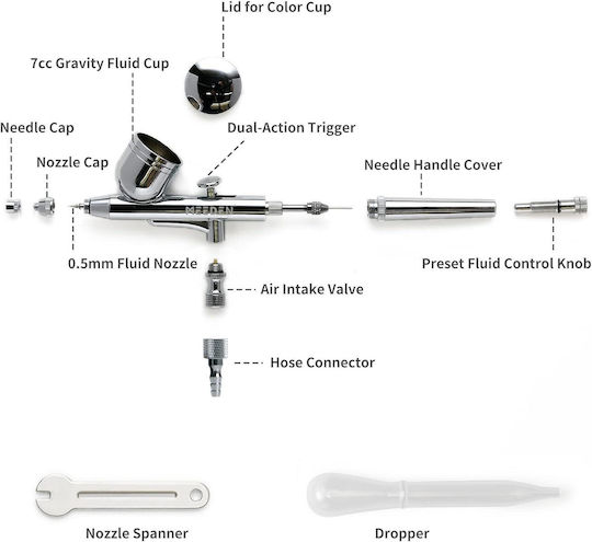 Set 3 Aerografe cu Acțiune Duală Ar30 Cu Duza de 0,5 Mm și Ceașcă de 7 Ml Ar35 Cu Duza de 0,25 Mm și Ceașcă de 2 Ml Aerograf Ar28 Alimentare prin Aspirație Cu Duza de 0,35 Mm Ceașcă de Sticlă de 5-22 Ml Art Modelare Tatuaje Decorare Tort