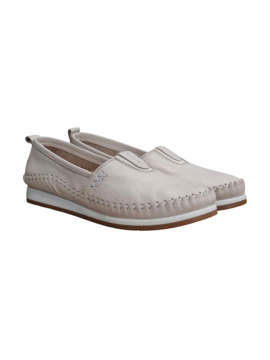 #ka23814 Leather Women's Moccasins in Beige Color