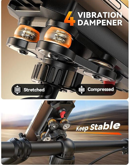 Suport pentru Telefon Mobil Bicicletă Motocicletă Reglabil 360° Rezistent la Șocuri Suporturi Anti-vibrații pentru Smartphone-uri De La 4.7 La 7 Inch Negru