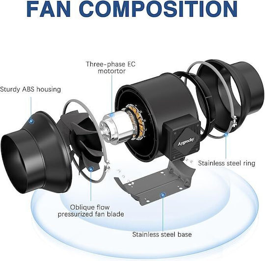 Ventilatoare Industriale 150 Mm Aer Exhaust Fan Controler Viteze Reglabil 683 M³/h 2800 Rpm 55 W 32 Db Material ABS Ventilatie de Încălzire Răcire Boosters Corturi de Crescere Hidroponice Ventilație de Exhaust