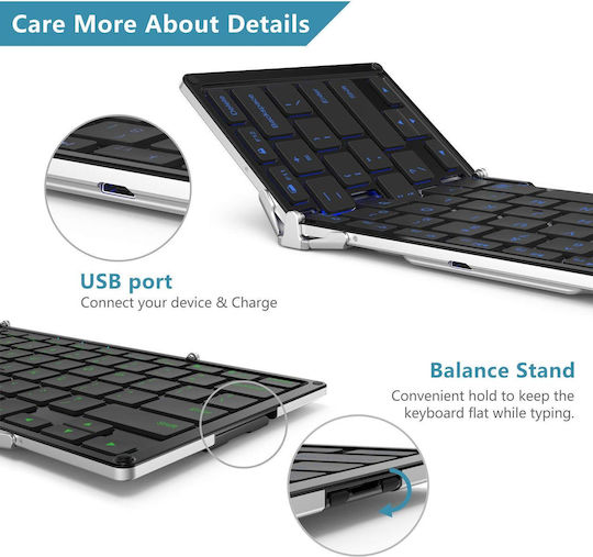 iClever IC-BK05 Ασύρματο Bluetooth Πληκτρολόγιο Αγγλικό US Foldable, Wireless