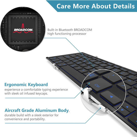 iClever IC-BK05 Ασύρματο Bluetooth Πληκτρολόγιο Αγγλικό US Foldable, Wireless