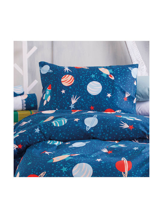 Rythmos Space Odyssey Set Kids Duvet Cover Single with Pillowcase Cotton Blue 160x250cm