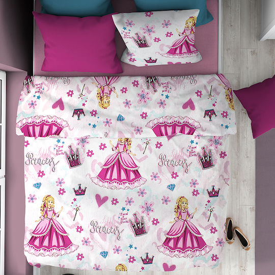 Dimcol Princess 390 Kids Duvet Cover Single Cotton Pink 160x240cm