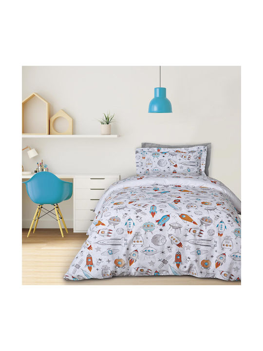 Das Home Space Rocket Set Kids Duvet Cover Single with Pillowcase Yellow-grey-blue 160x240cm