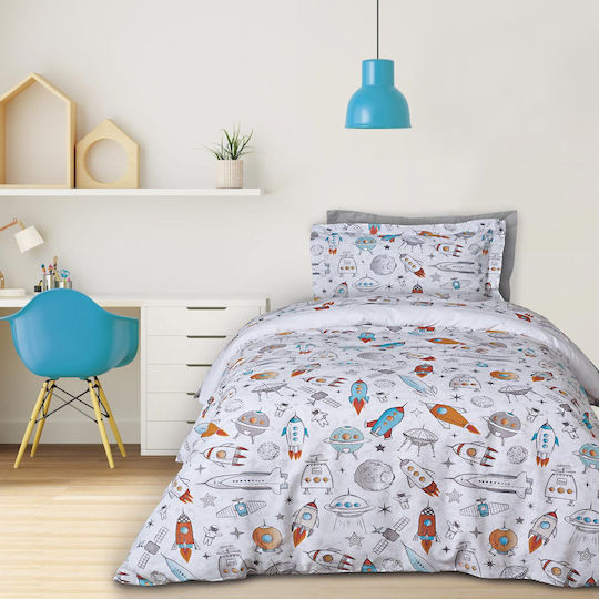 Das Home Space Rocket Set Kids Duvet Cover Single with Pillowcase Yellow-grey-blue 160x240cm