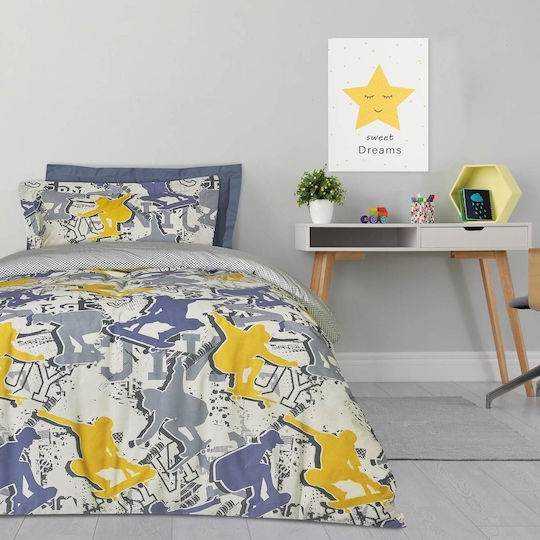 Das Home 4842 Set Kinderbettbezug Einzel mit Kissenbezug Grey/Yellow 160x240cm