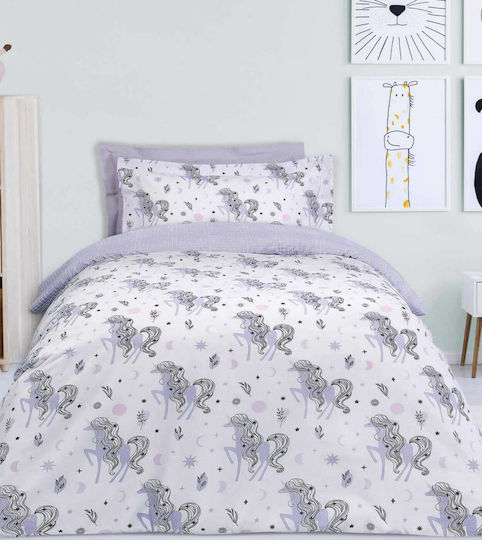 Das Home 4838 Комплект Детски Плик за Завивка Единичен с Калъфка White/Lilac 160x240бр