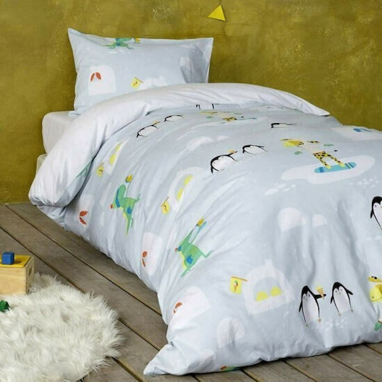 Nima Frosty Set Kids Duvet Cover Single with Pillowcase Cotton Gray 160x240cm