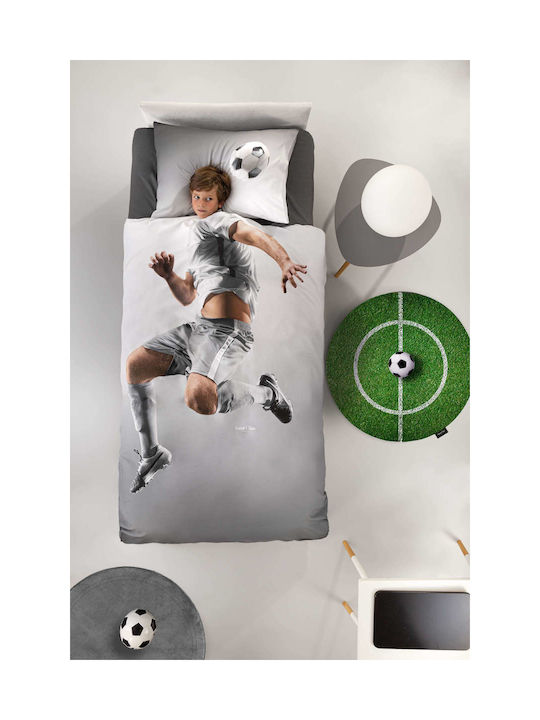 Saint Clair Striker Set Kids Duvet Cover Single with Pillowcase Cotton Grey 160x225cm