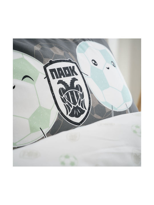Vesta Home Paok Set Kids Duvet Cover Single with Pillowcase Cotton White-Black 170x240cm