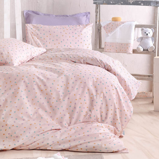 Rythmos Tiny Heart Комплект Детски Плик за Завивка Единичен с Калъфка Памучен Somon 160x250бр