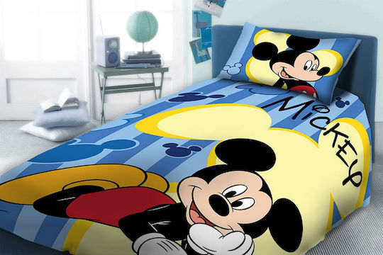 Dimcol Mickey Комплект Детски Плик за Завивка Единичен с Калъфка Памучен Син 160x240бр