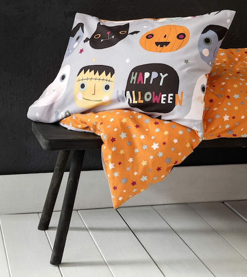 Nima Happy Halloween Σετ Παιδική Παπλωματοθήκη Μονή με Μαξιλαροθήκη Βαμβακερή Γκρι 160x240εκ.