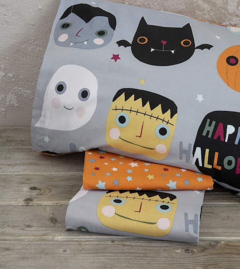 Nima Happy Halloween Σετ Παιδική Παπλωματοθήκη Μονή με Μαξιλαροθήκη Βαμβακερή Γκρι 160x240εκ.