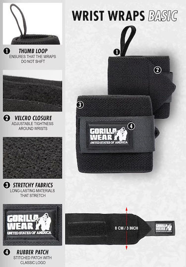 Gorilla Wear Περικάρπια Άρσης Βαρών Μαύρα 2 τμχ