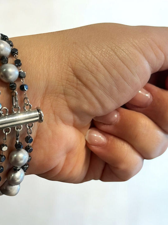 Damentrailing Armband Kette aus Stahl mit Perlen 19cm