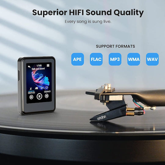 MP3 Player 64 Gb Bluetooth 5.2 Ecran Tactil 2.4 Inch Difuzor Integrat Sunet Hifi Ebook Ceas Deșteptător Radio Fm Înregistrare Vocală Negru