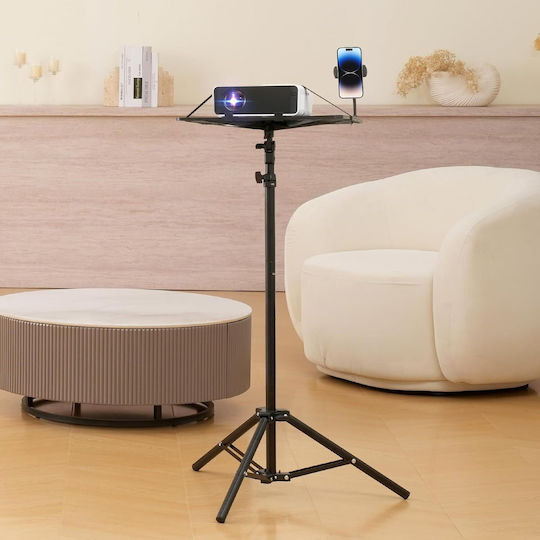 Suport pentru Proiector Poziționare Pardoseală Înălțime Reglabilă 68 160 Cm Suport pentru Telefon cu Braț Flexibil Unghi Reglabil 180° Design Pliabil și Portabil Capacitate 5 Kg pentru Proiector Tablet Mixer Laptop Partitură Negru