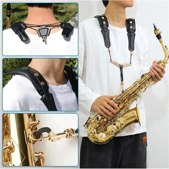 Curea De Gât Pentru Saxofon Din Piele Reglabilă Suport 25cm 55cm Umeri Gât Cu Umăr Padded Gât Unisex Negru