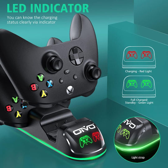 Set Stație De Încărcare Duală 2 Baterii 1300 Mah Compatibil Xbox One Xbox Series X S Controlere Cu Iluminare Led Negru