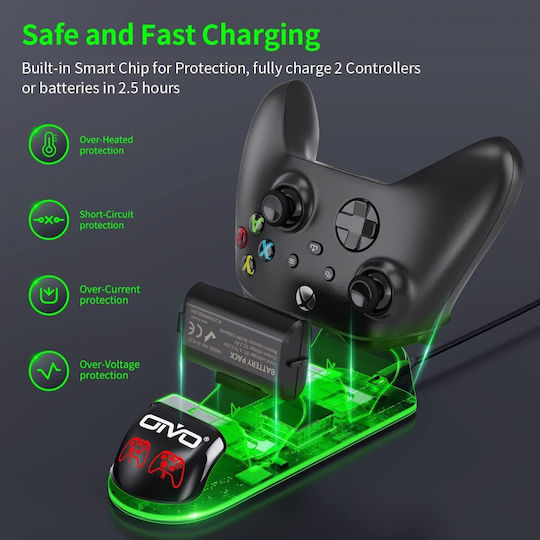 Set Stație De Încărcare Duală 2 Baterii 1300 Mah Compatibil Xbox One Xbox Series X S Controlere Cu Iluminare Led Negru