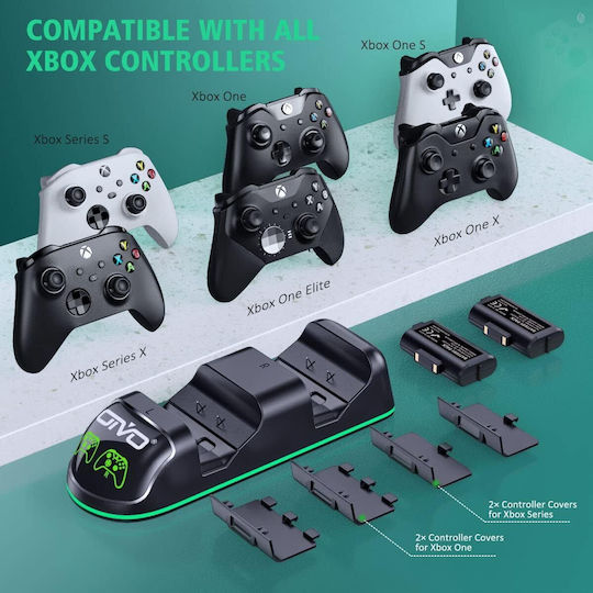 Set Stație De Încărcare Duală 2 Baterii 1300 Mah Compatibil Xbox One Xbox Series X S Controlere Cu Iluminare Led Negru