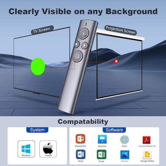 Wireless Presenter Laser Presentation Remote Air Mouse Function Highlighting Amplification Range 50 M Presentation On Led Lcd Screens Projectors Windows Macos