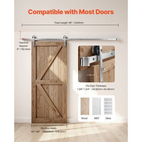 Vevor Sliding Door Mechanism for Wooden Door 243.84cm Silver