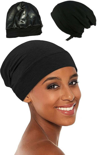 Black Satin-lined Sleep Cap Hair Protection
