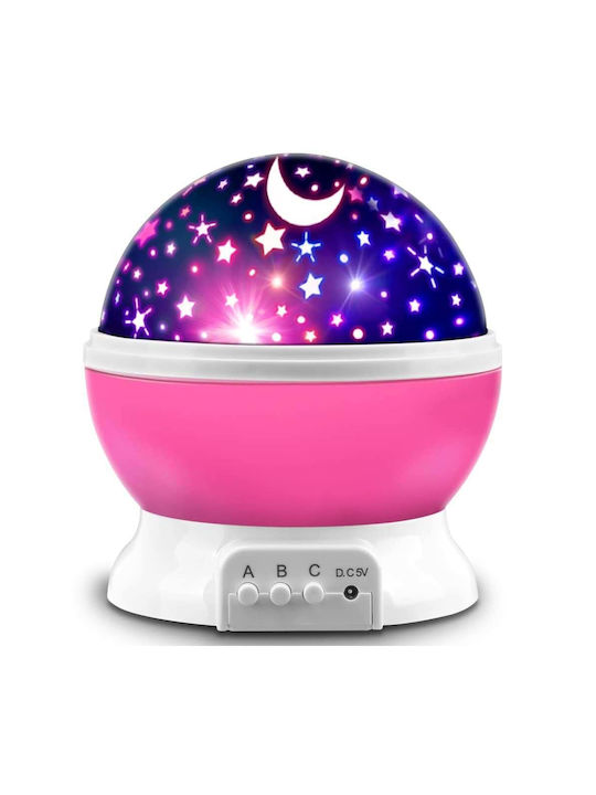 Led Περιστρεφόμενο Παιδικό Φωτιστικό Projector Moon Star Ροζ