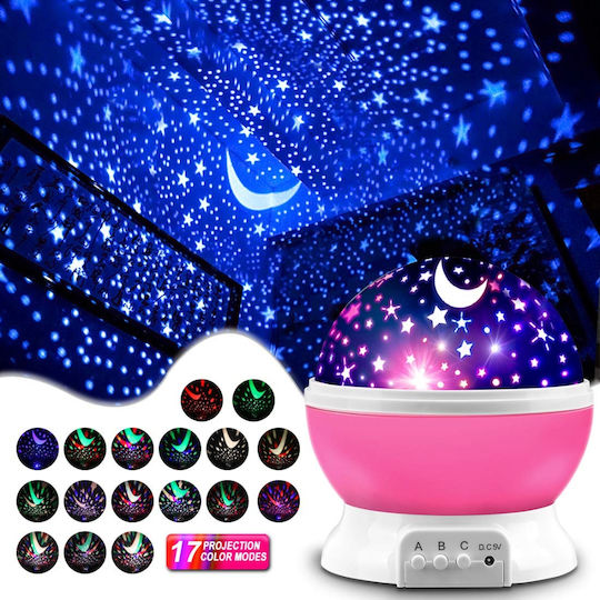 LED Drehend Kinderprojektorlampe Moon Star Rosa